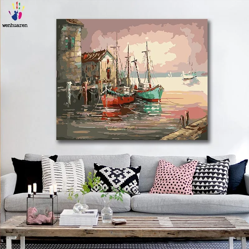 DIY раскраска краска по номерам закат в море картины с комплекты 40x50