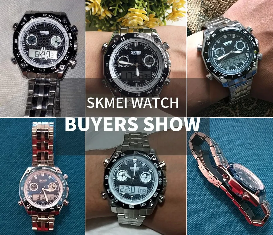 Skmei спортивные часы мужской моды 30 м Водонепроницаемый светодиодные электронные роскошные часы шок из нержавеющей стали, двойной Дисплей наручные часы 1204