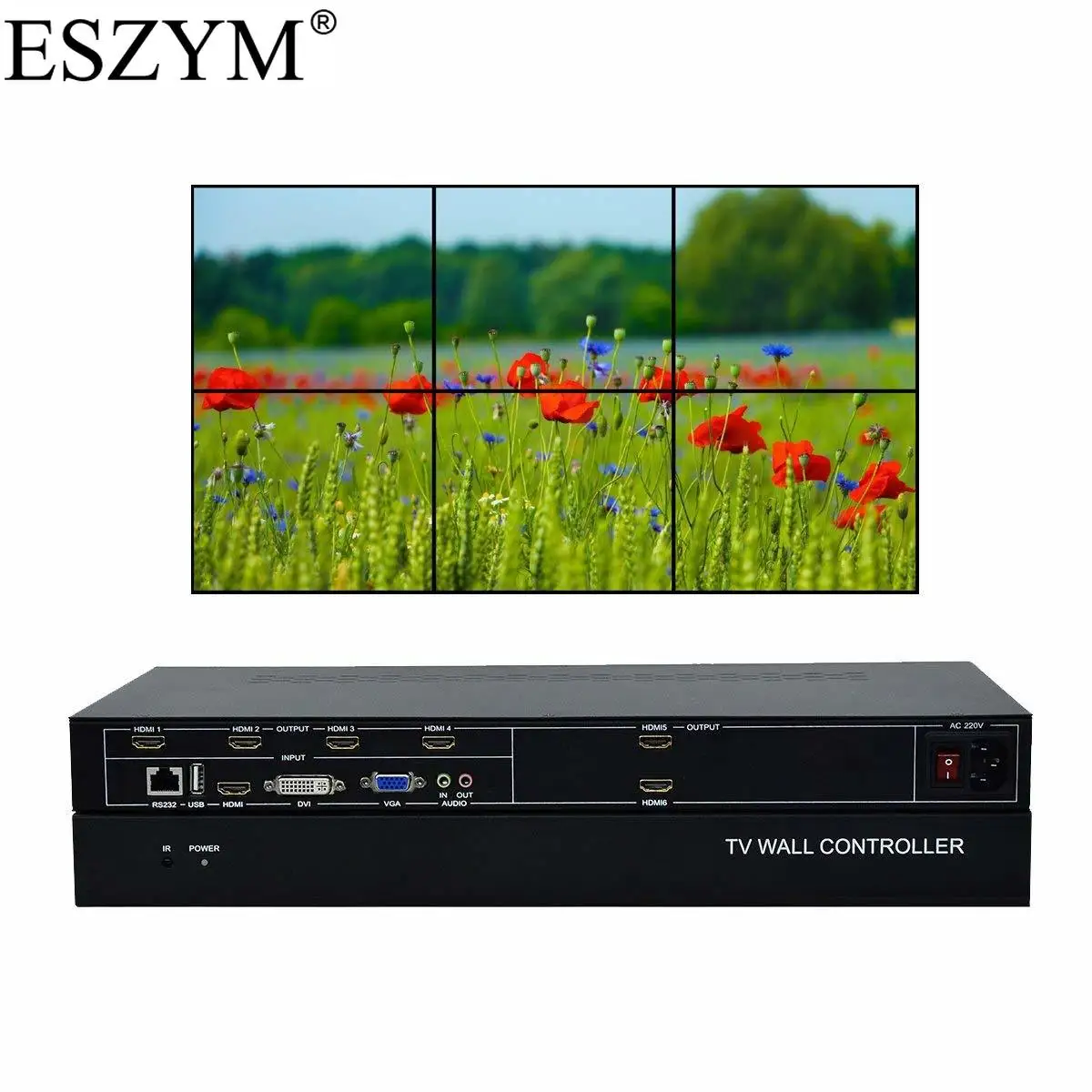 Настенный видеоконтроллер esтруда 6ch 2x3 3x2 с управлением RS232 для 6 сращивания