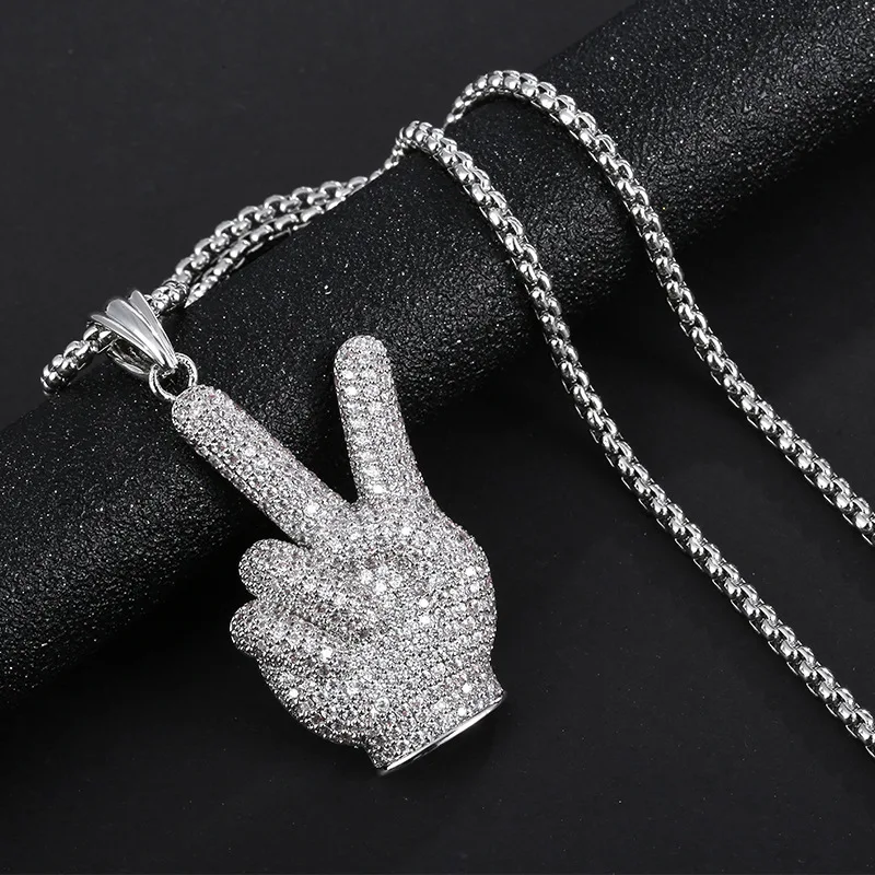 

В стиле «хип-хоп» Полный AAA CZ камнем Bling лед из победный жест Подвески Цепочки и ожерелья для Для мужчин, реперские кепки ювелирных изделий из...