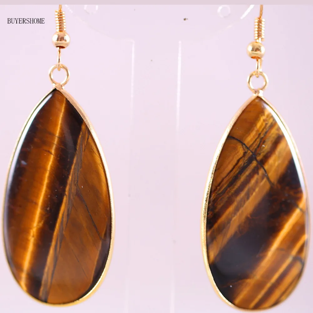 Ювелирные изделия подарок для женщин 40x21 мм золото тигровый глаз натуральный камень капли воды бусы серьги-подвески 1 пара U026
