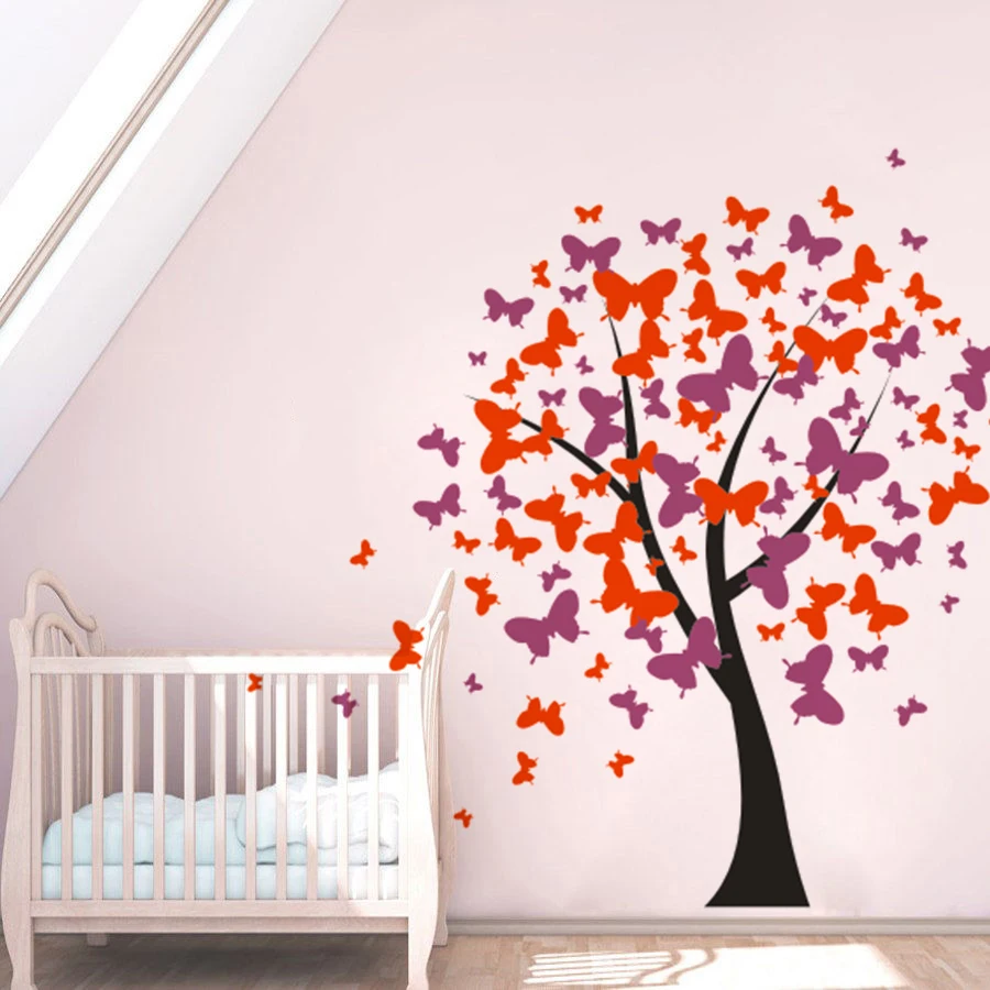 Виниловые наклейки на стену для детской комнаты с рисунком бабочек и
