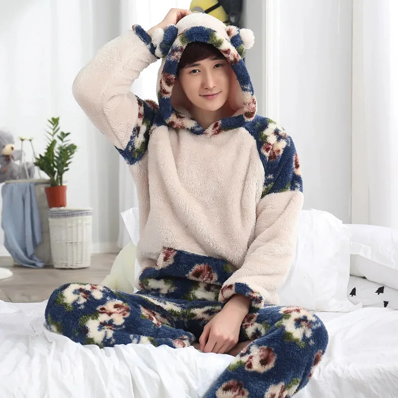 Пижамный комплект унисекс теплый с капюшоном карманами спереди 1120 | Женская