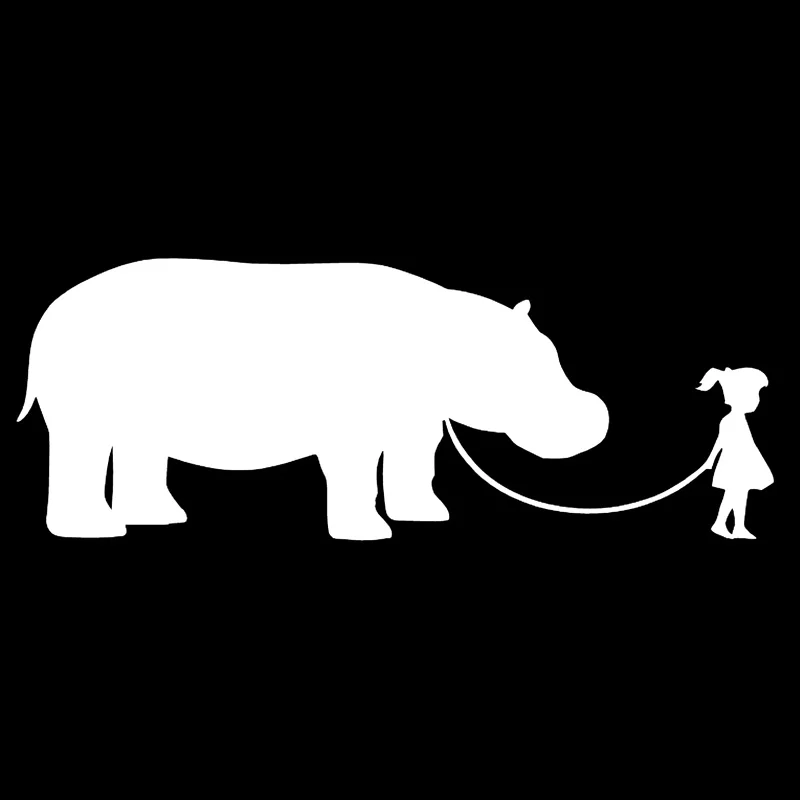 

16.7cm*6.2cm Girl Walking Hippopotamus Vinyl Stickers Decals Black/white wall sticker