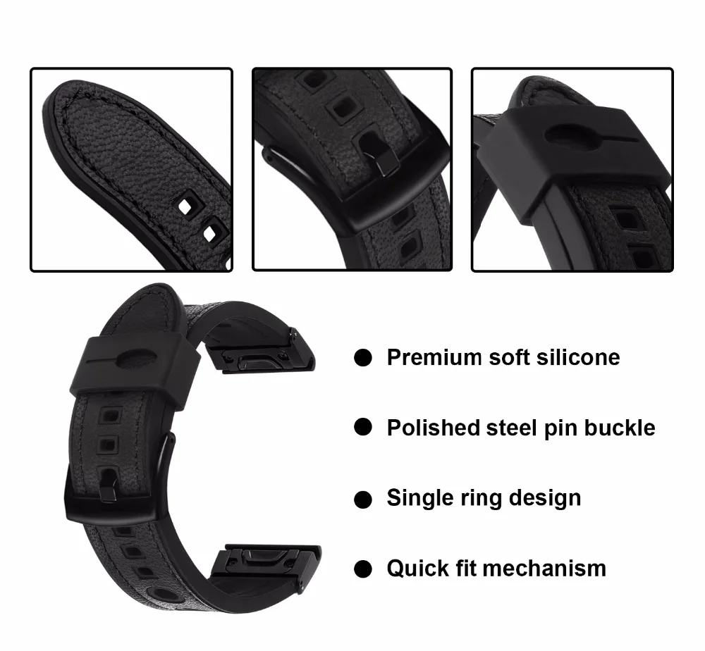Ремешок для часов из натуральной кожи для Garmin Fenix 5X/5X Plus/3/3 часа, силиконовый резиновый ремешок для часов, браслет