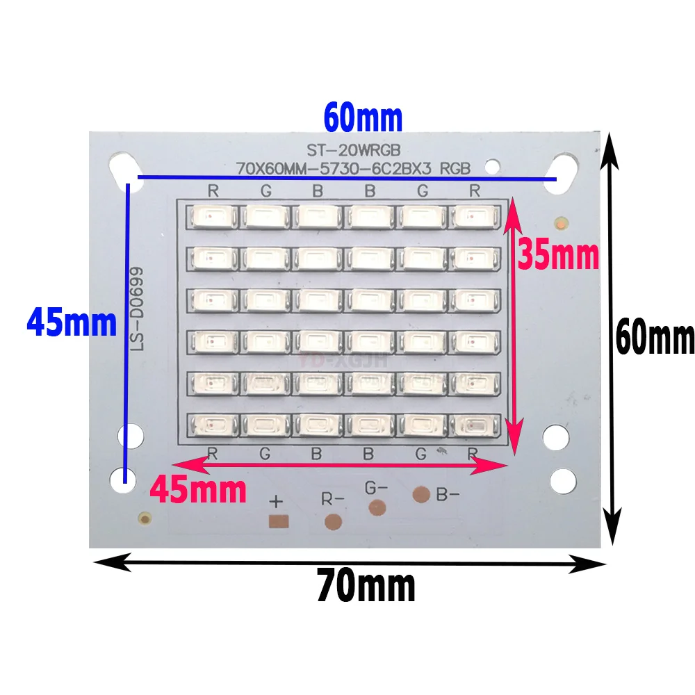 10 шт./лот 16 различных цветов 20 Вт 70x60 мм SMD 5730 RGB прожектор для светодиодного