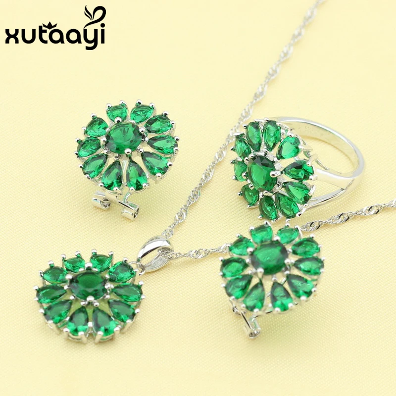Зеленый имитированный изумруд новая мода серебряный цвет набор ювелирных
