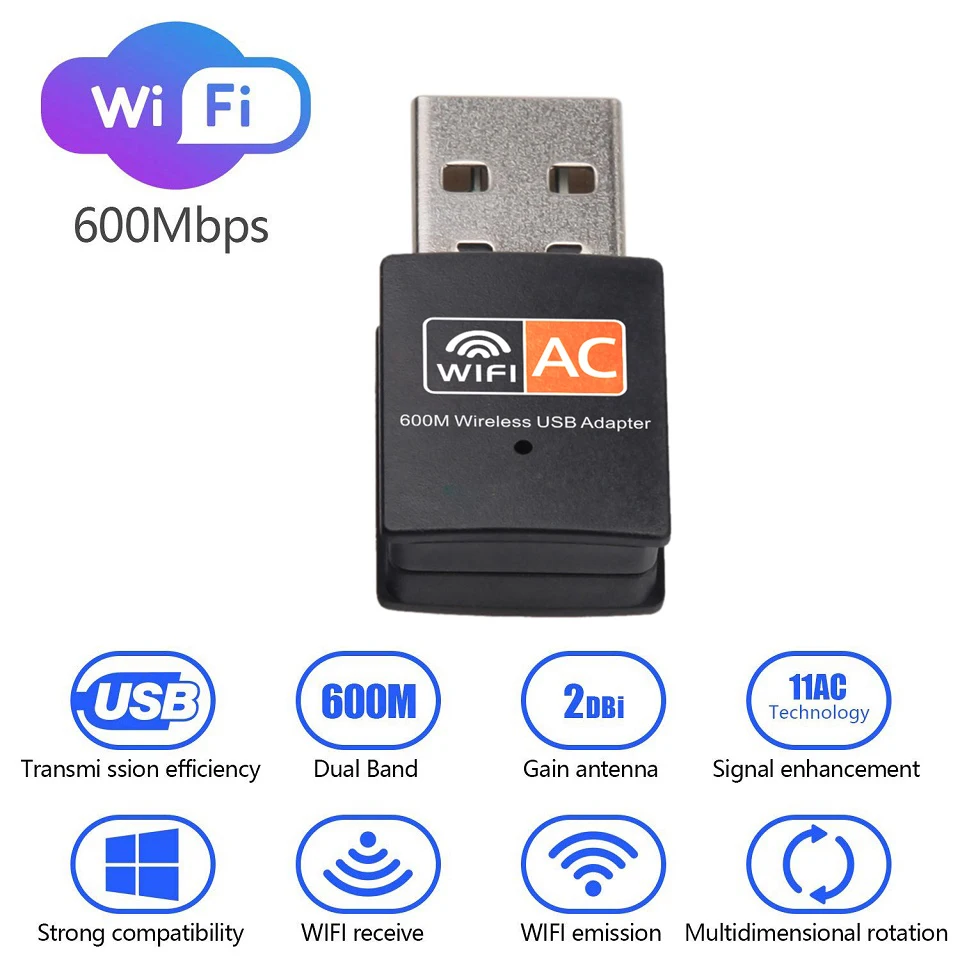600 Мбит/с USB Wifi адаптер Двухдиапазонная сетевая карта Wi fi 5 ГГц антенна Ethernet