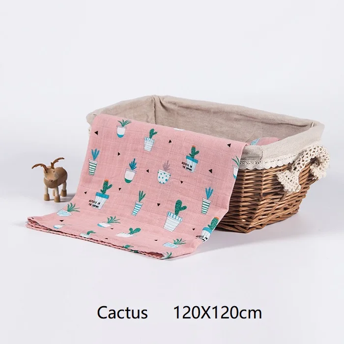2 Layers Cactus Детское одеяло органический хлопок муслин супер мягкое толстое одеяло пеленка детское банное полотенце коляска ежемесячное одеяло s новорожденное пеленание пеленать - Цвет: 2 Layers Cactus