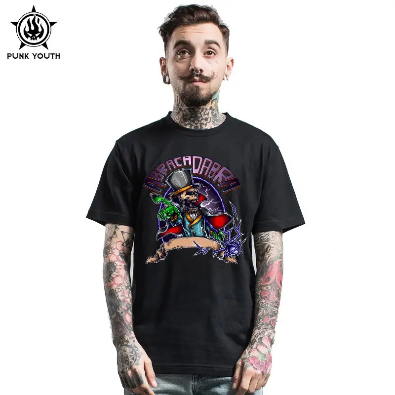 2018 ABRACADABRA Print Men's Fashion T-Shirts Cute Punk Skull Brand Tee Shirt Hip Hop Casual Fitness Homme Swag Clothing | Мужская