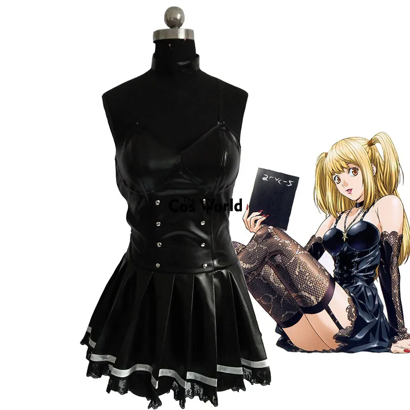 Death Note Misa Amane Imitation Leather Sexy Tube Tops Lace Dress Uniform Outfit Anime Customize Cosplay Costumes