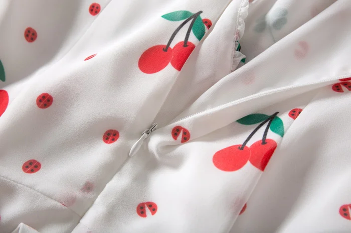 cherries print white dress designer runway high quality 2018 20180526 | Женская одежда