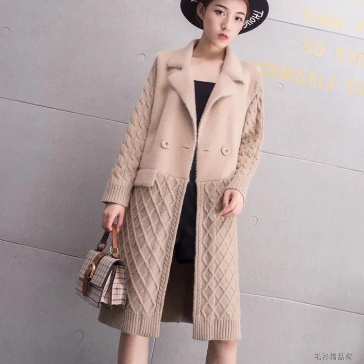 

Poncho Top V-neck 2018 New Sweater Cardigan Women Loose Long Paragraph Over The Knee Thick Solid Color Water Velvet Stitching