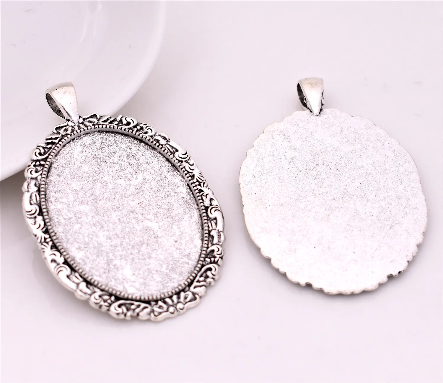 

4pcs 30x40mm Inner Size Antique Silver Plated Simple Style Cabochon Base Cameo Setting Charms Pendant-A1-15