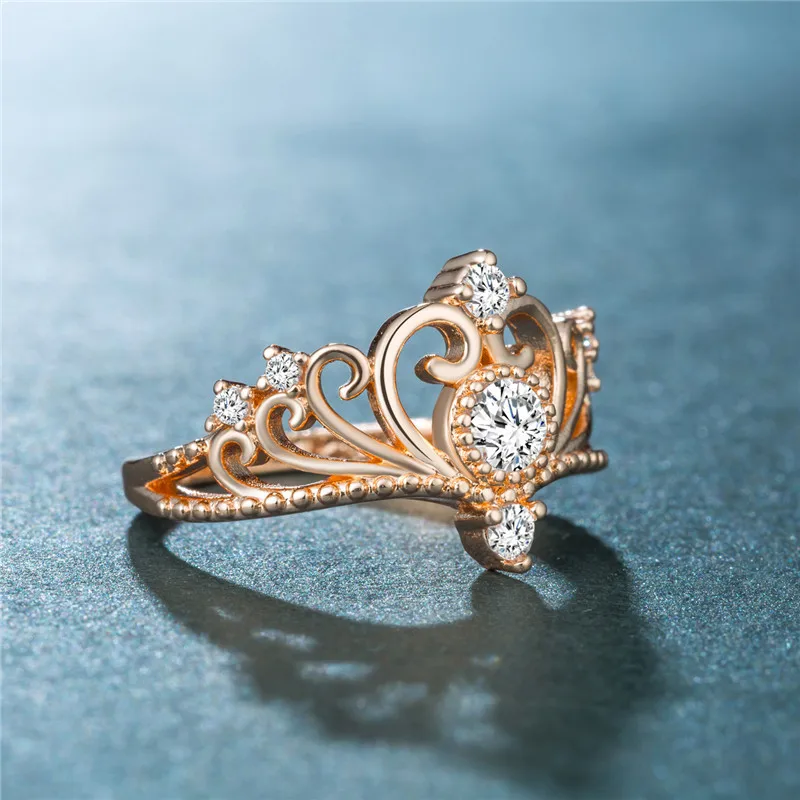 

Huitan special crown shaped ring queen style powerful wedding party rose gold CZ rings anniversary cocktail party rings for girl