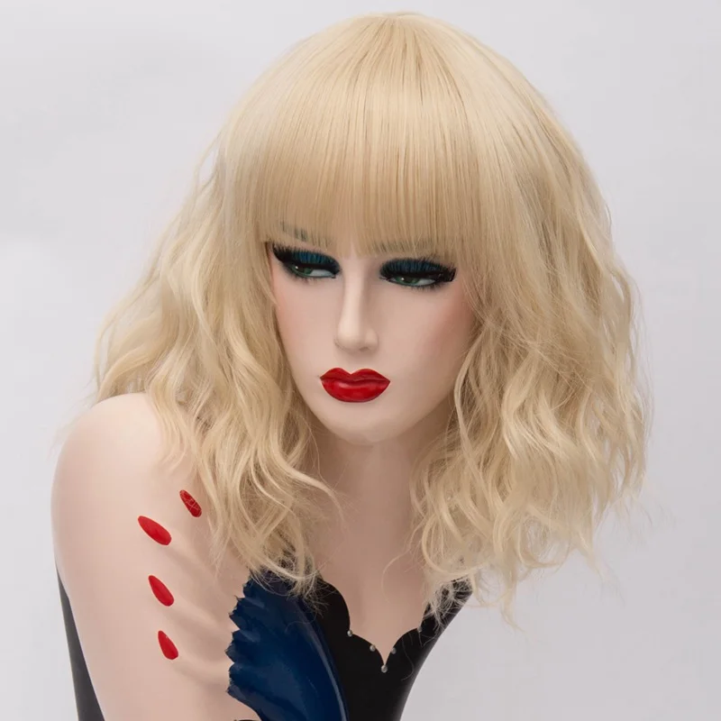 MSI Wigs, короткие синтетические парики для косплея, розовая сетка, блонд, волнистый парик с челкой, натуральный фиолетовый, розовый, Омбре, парики для женщин, 22 цвета
