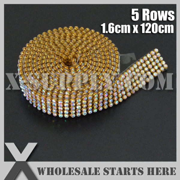 Металлические стразы 3 мм 5 рядов сетчатая отделка кристаллы AB Стразы в золотой