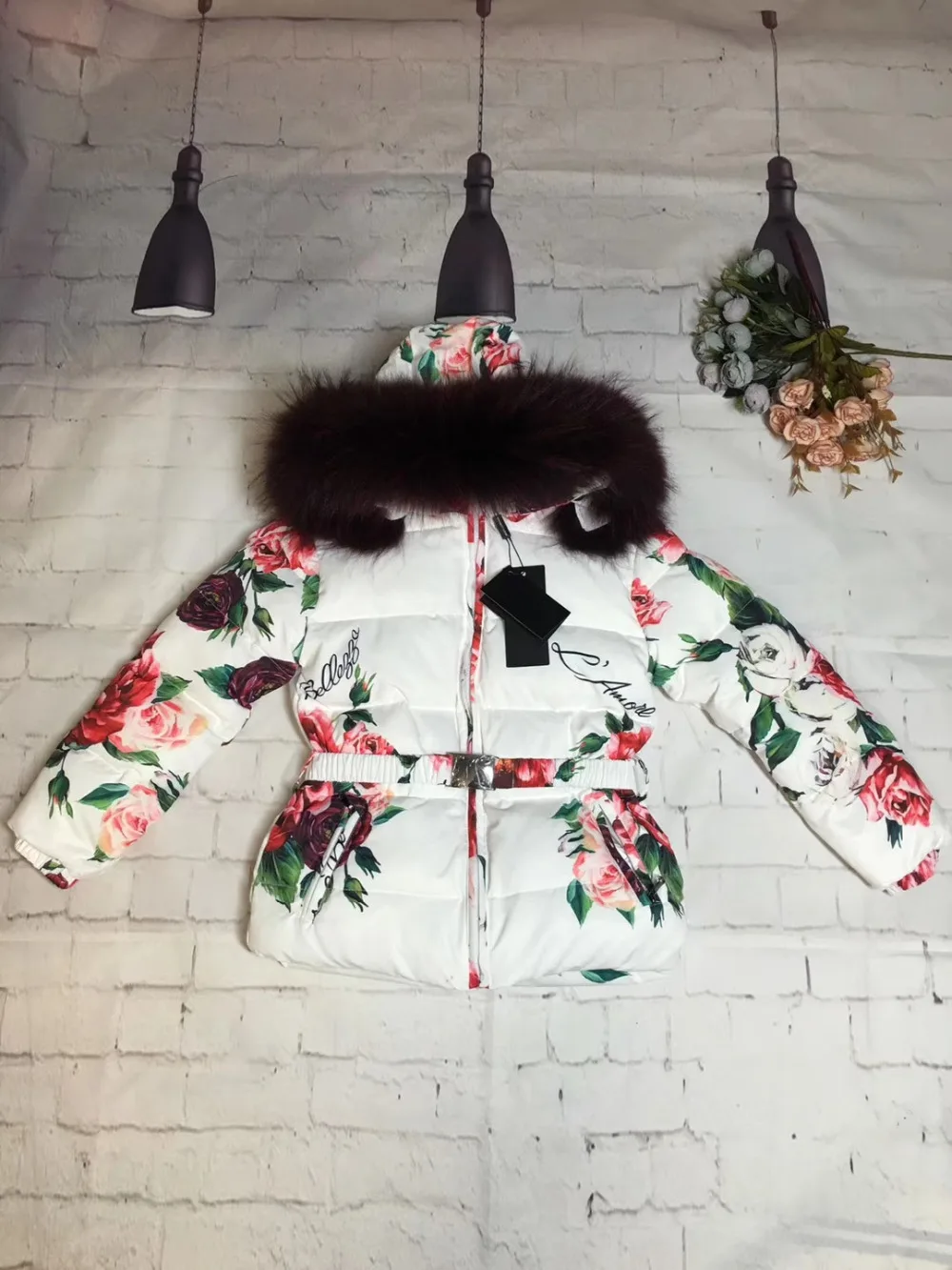 Real raccoon fur winter jacket child suit jacket+pant twinset boy& girl ski suits children down jacket outerwear parka
