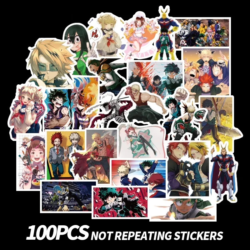 

100Pcs/Set My Hero Academia Anime Sticker Cartoon Waterproof Stickers For Laptop Suitcase Bicycle