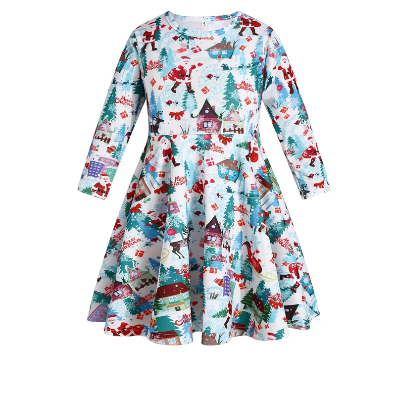 Girls Clothing New Year Festival Santa Costume girl party dress Christmas Clothes Long Sleeve Pageant Party Princess Dress 2~8T | Детская