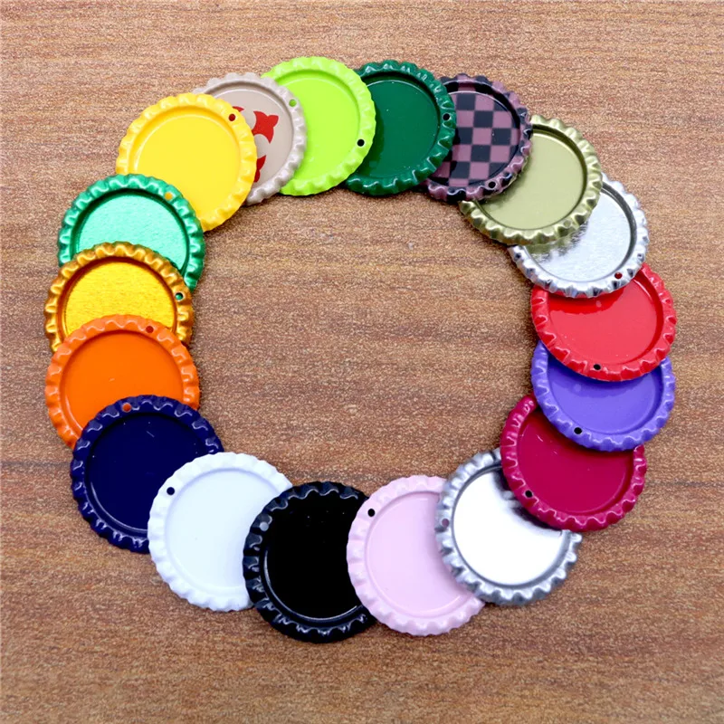 

50 Pcs/ Lot with Hole Inside 25mm Round Shape Flattened Bottle Caps Diy Hairbow Hair Bows Necklace Decoration Accessories