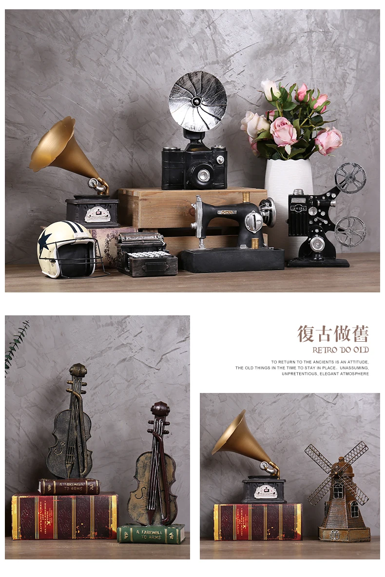 Classic Vintage Resin Home Decorative Phonograph Sewing Machine Radio Camera Fan and Vintage Telephone Bar Cafe Restaurant Craft