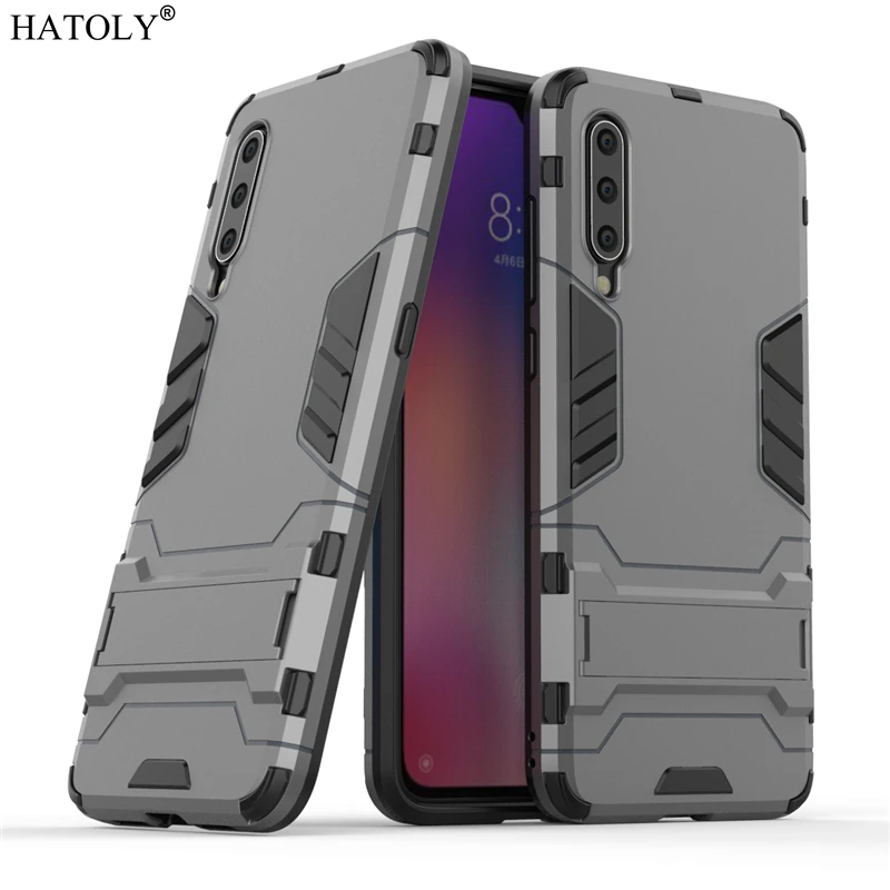 Чехол для Xiaomi Mi 9 противоударный бампер из ТПУ держатель-подставка робота жесткая