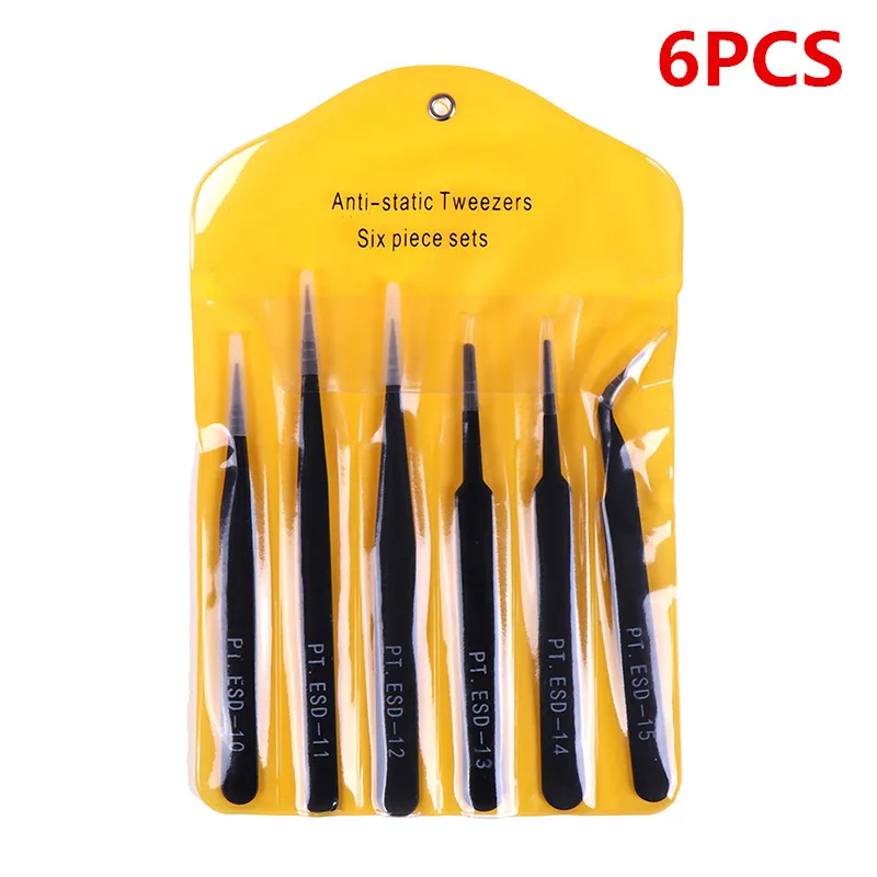 6PCS OR 2PCS DIY Tool Black Anti-static Straight Tip Forceps Precision Soldering Curved Tweezers Electronic ESD | Инструменты