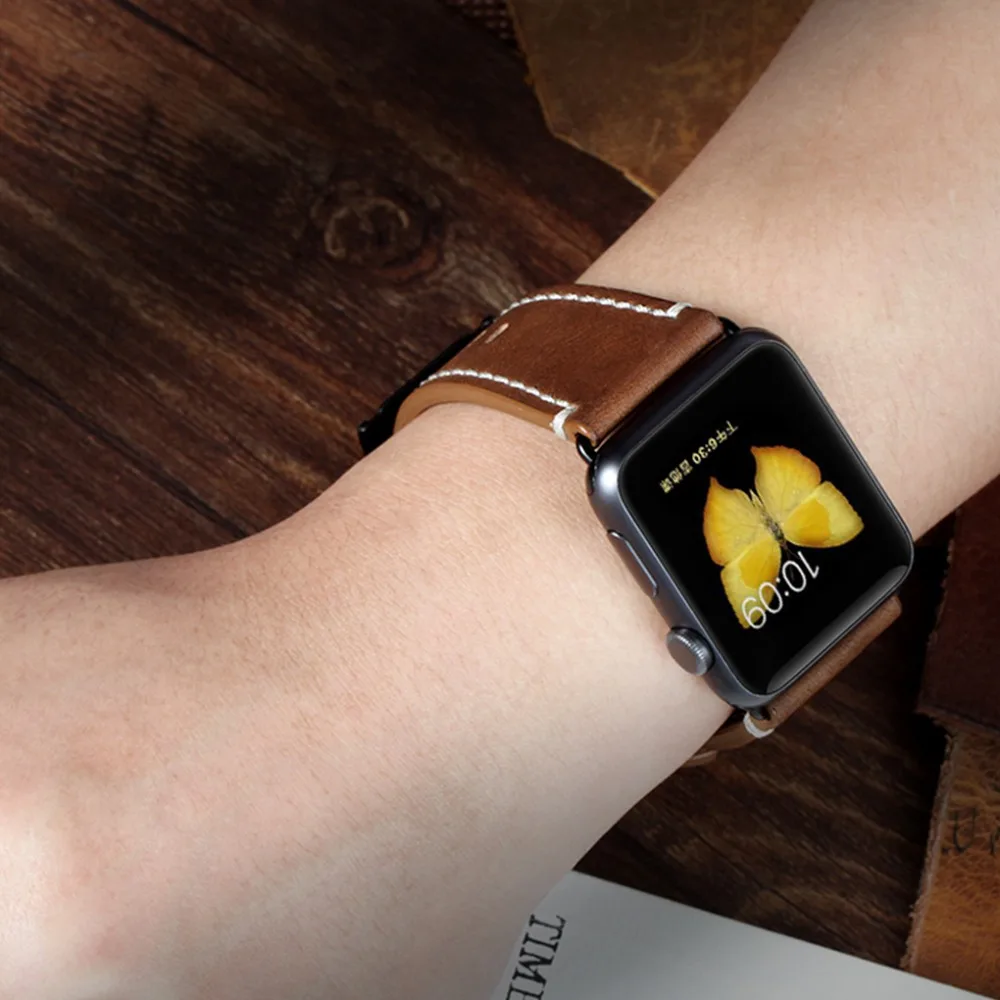 Ремешок коричневый ремешок для Apple Watch Sport 42 мм из мягкой кожи сменный черный