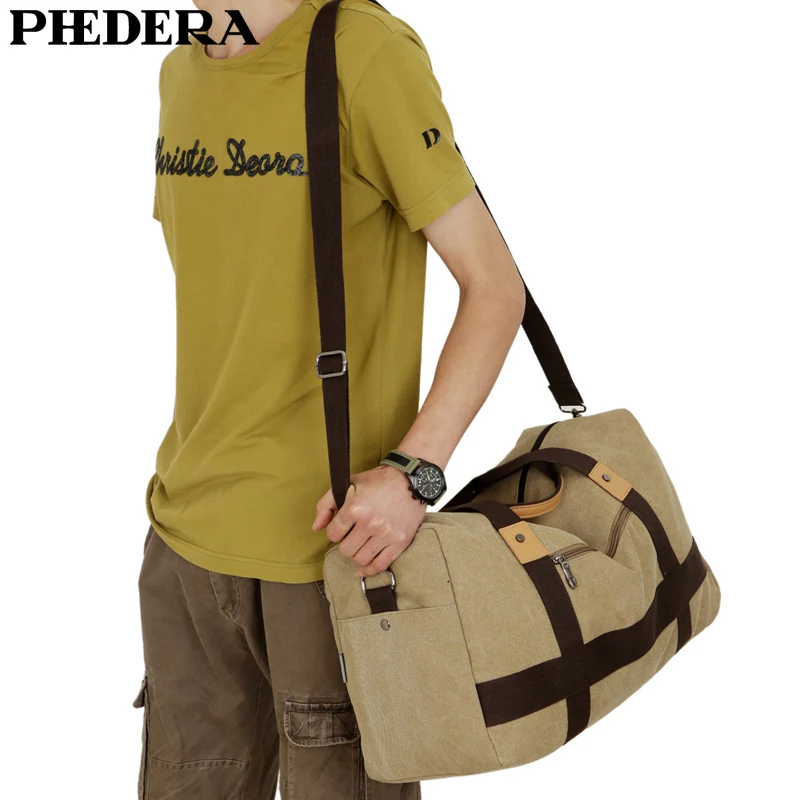 PHEDERA Large Capacity Canvas Travel Men Duffle Bags Outdoor Casual Male Handbag Coffee Black Men's Shoulder | Багаж и сумки