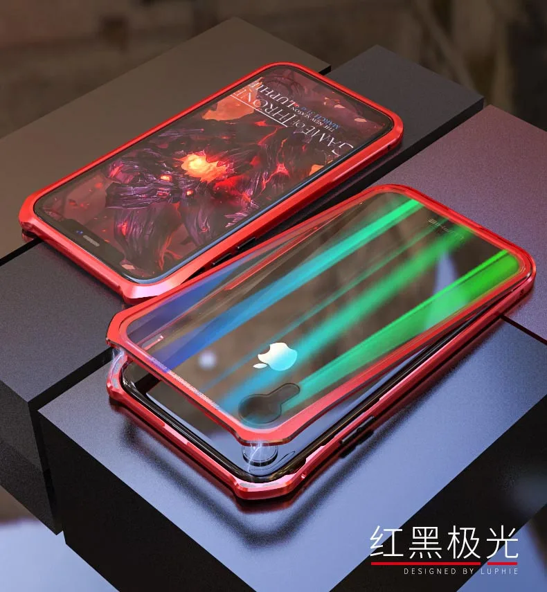 LUPHIE чехол с магнитной адсорбцией для iPhone X, Xr, Xs, Max, чехол из закаленного стекла, задняя крышка для iPhone 7, 8, чехол для телефона 360, чехол - Цвет: red black