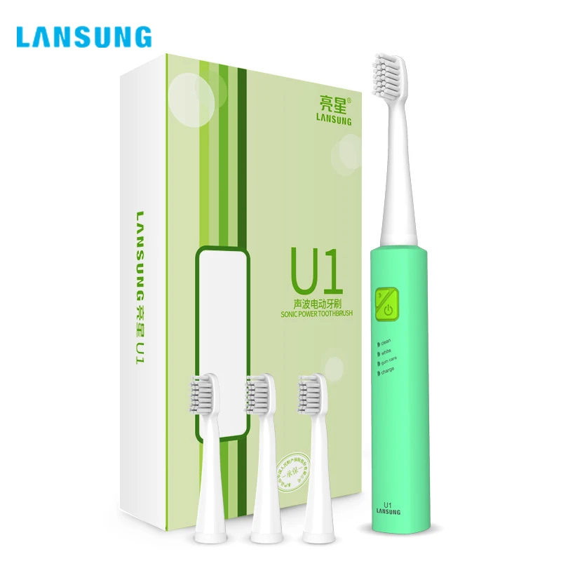 LANSUNG USB зарядка звуковая электрическая зубная щетка перезаряжаемая 4 шт головки для зубных щеток Замена автоматическая зубная щетка отбеливание U1