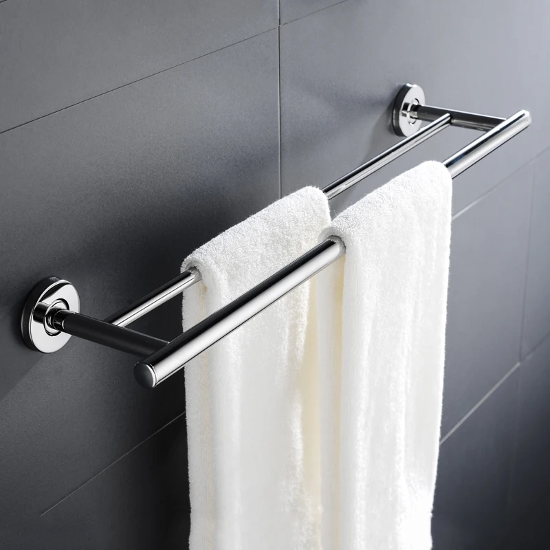 

High Quaity Double Towel Bar Shower Organization Dual Towel Rail Hanger Holder Polished Finish SUS304 Stainless Steel Wall Mount