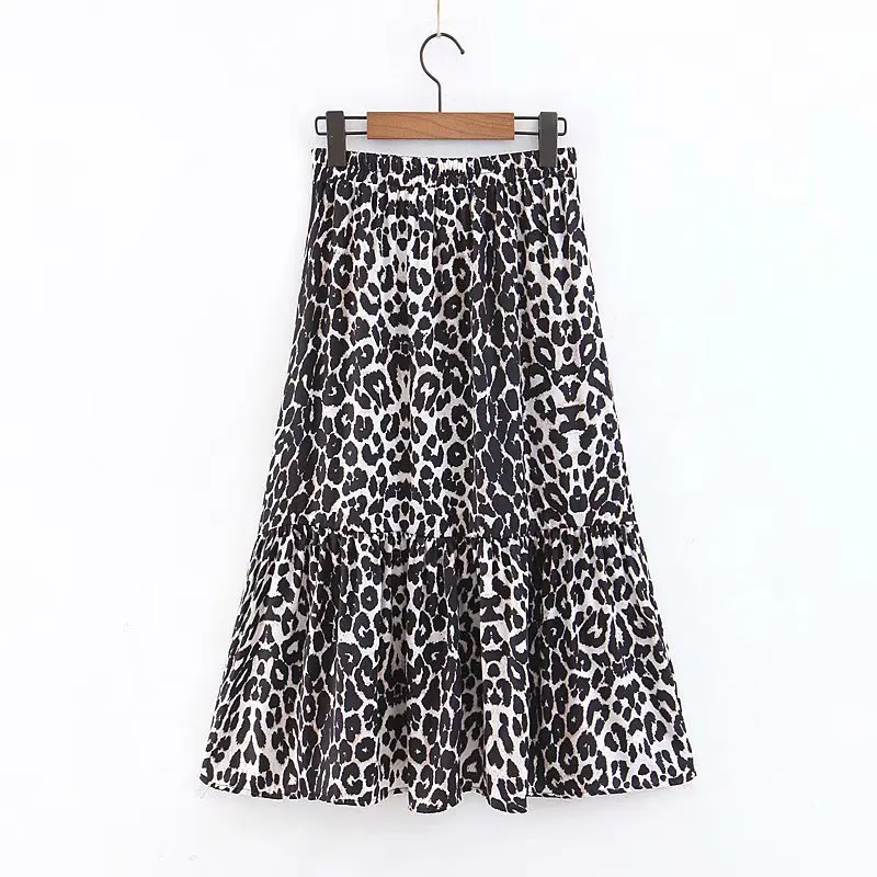Женская винтажная леопардовая плиссированная юбка миди с оборками faldas mujer