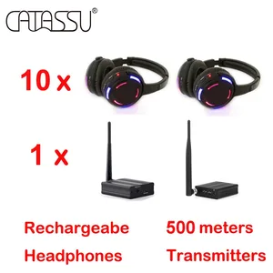 500 м тихий ночной клуб светодиодный перезаряжаемый беспроводной Rf наушники-10 наушники с 1 передатчиком
