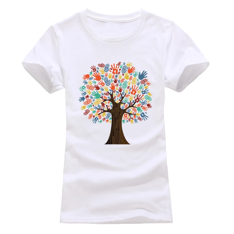 2017 г. Новые модные летние женские футболки Coloful дерево печатных футболка женщин