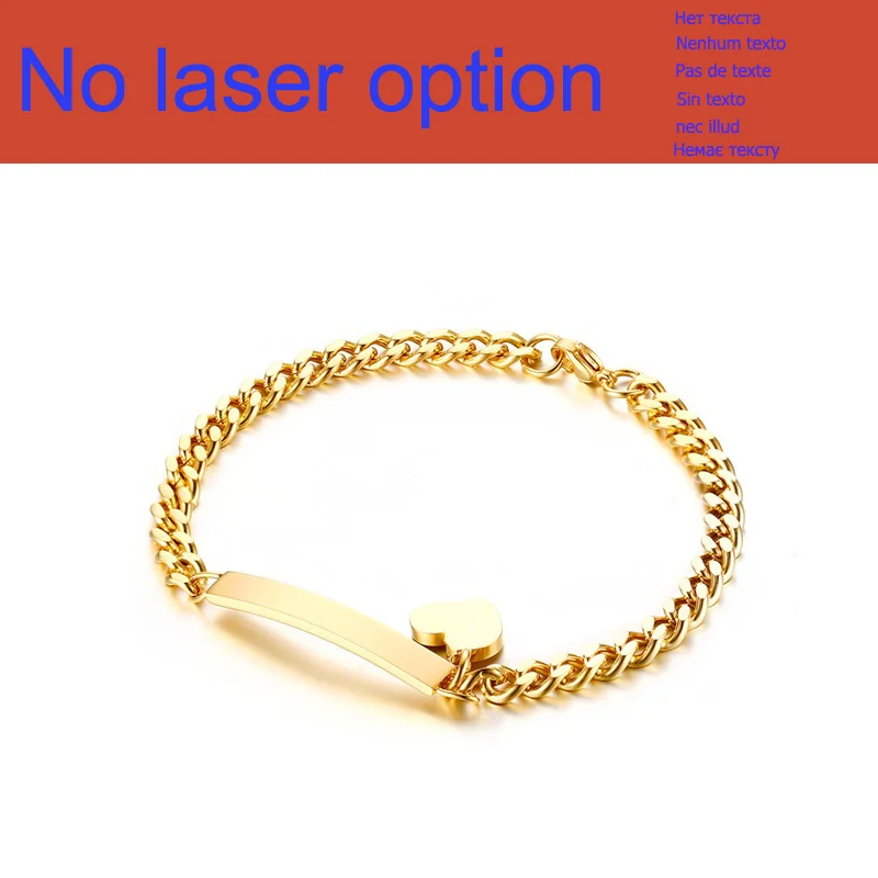 Gold no laser Vnox может выгравировать ТОНКИЙ ID тегов Браслет Сердце Шарм браслет для Для женщин Нержавеющая сталь цепи Талисманы Браслеты леди ювелирные изделия Bijoux - Окраска металла: Gold no laser