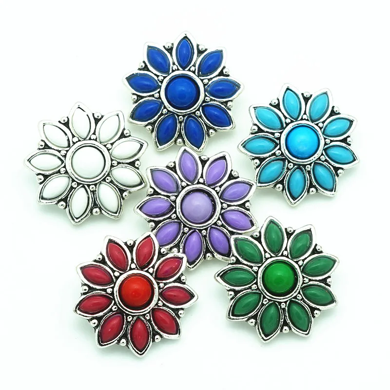 

Модные красивые красочные цветы 18 мм металлические кнопки оснастки подходят Кнопки для браслета ювелирные изделия оптом KZ1064
