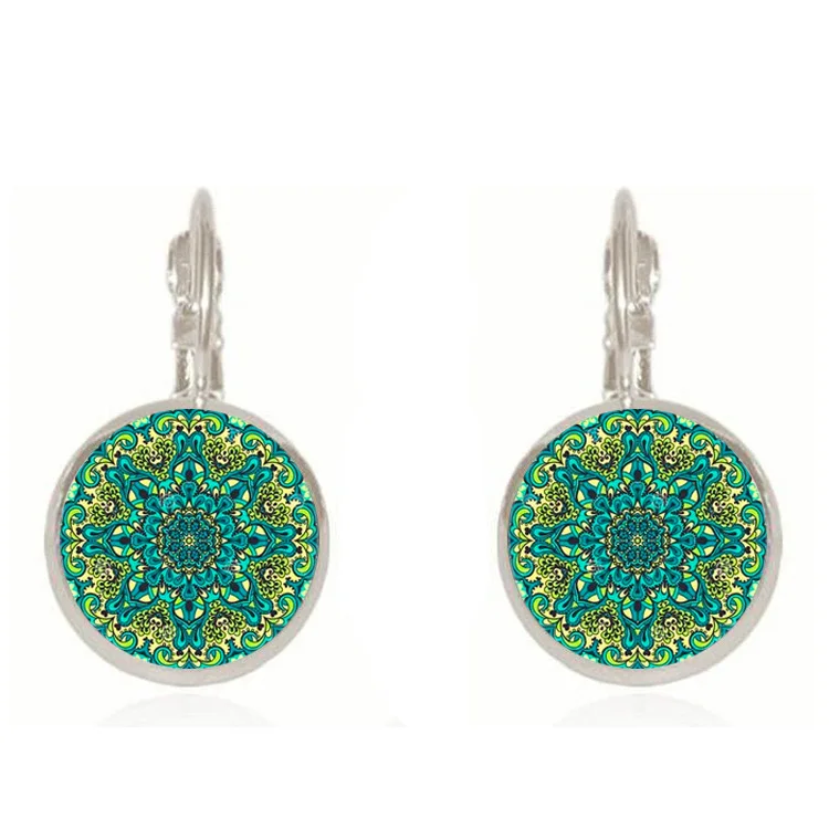 DANZE Стекло кабошон зеленый розовый цветочный Рисунок висячие серьги в богемном