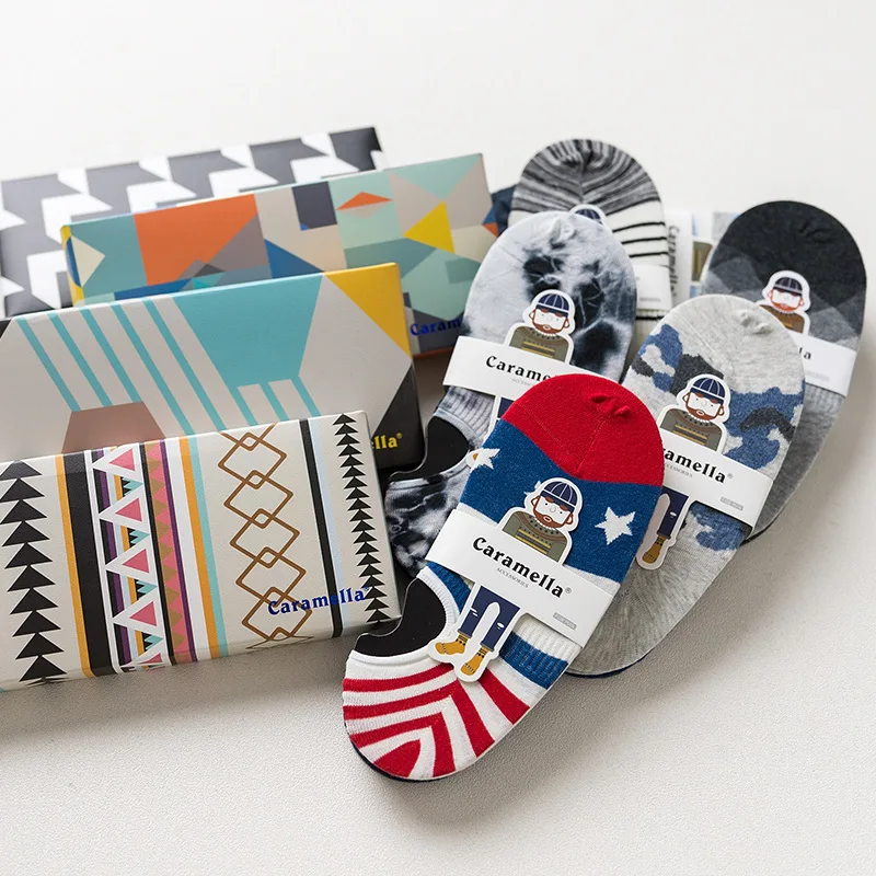 Носки невидимки мужские хлопковые модные тапочки Нескользящие низкие в