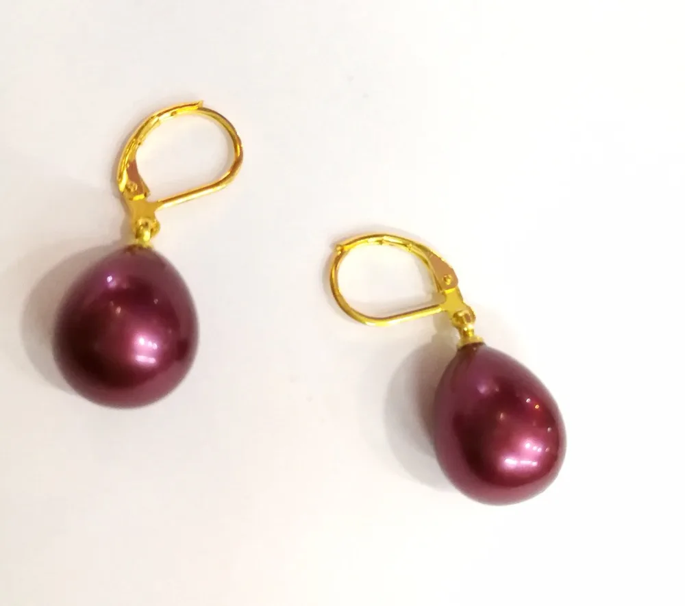 2 pairs / lot 12x16mm Earring blue gray purple waterdrop natural South Sea shell pearl dangle gold color hook |