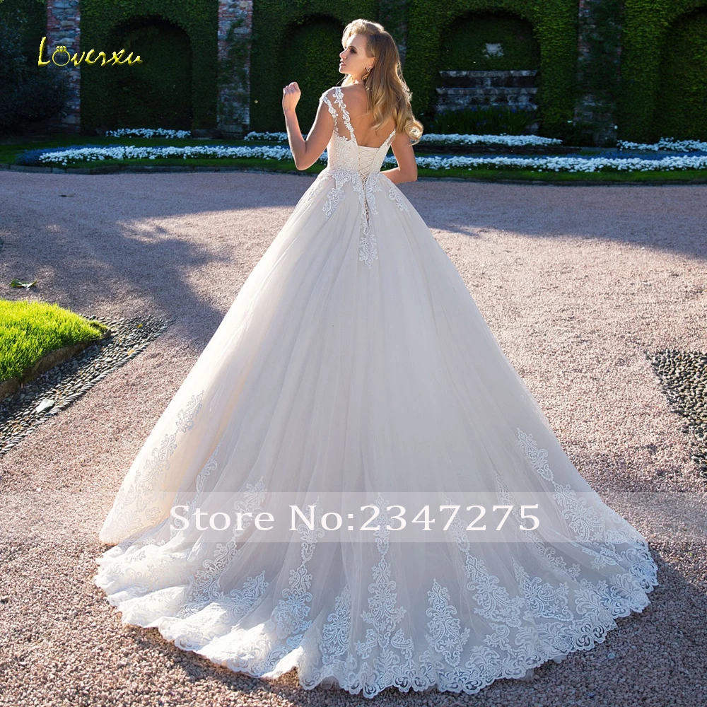 Loverxu Vestido De Noiva, сексуальное свадебное платье принцессы с открытой спиной,, с аппликацией, с коротким рукавом, со шлейфом, ТРАПЕЦИЕВИДНОЕ кружевное свадебное платье