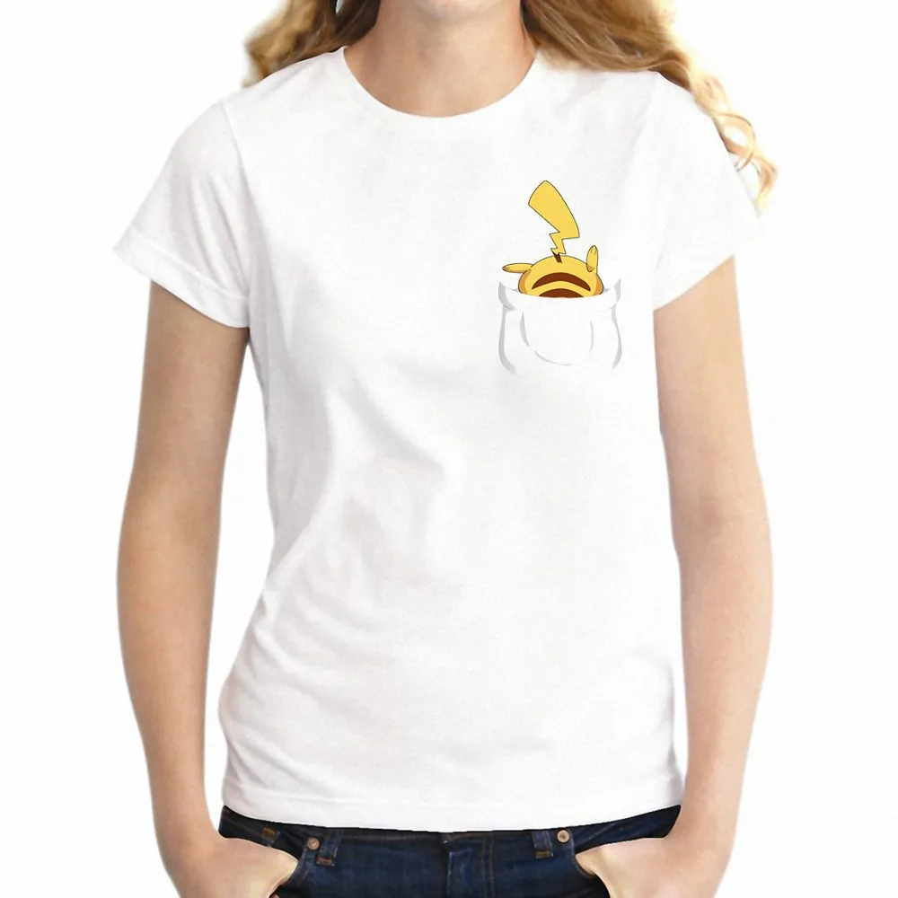 Женская футболка Pokemon Starters Pikachu Charmander Squirtle and Bulbasaur Pocket Tee Gamer Girl's Tee|Футболки| |