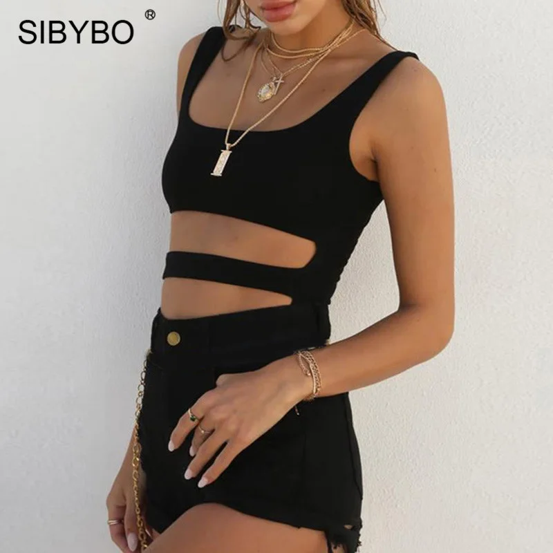 Женские открытые комбинезоны без рукавов Sibybo, повседневный комбинезон с открытой спиной, пляжное узкое боди для лета