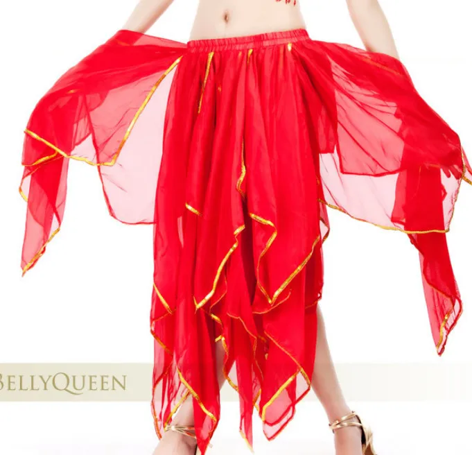 Performance Belly Dancing Skirt Belly Dance Lotus Leaf Gold Edge Skirt elastic waist 8 Colors