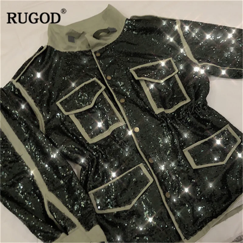 Женское однобортное пальто RUGOD однотонное повседневное с блестками и отложным