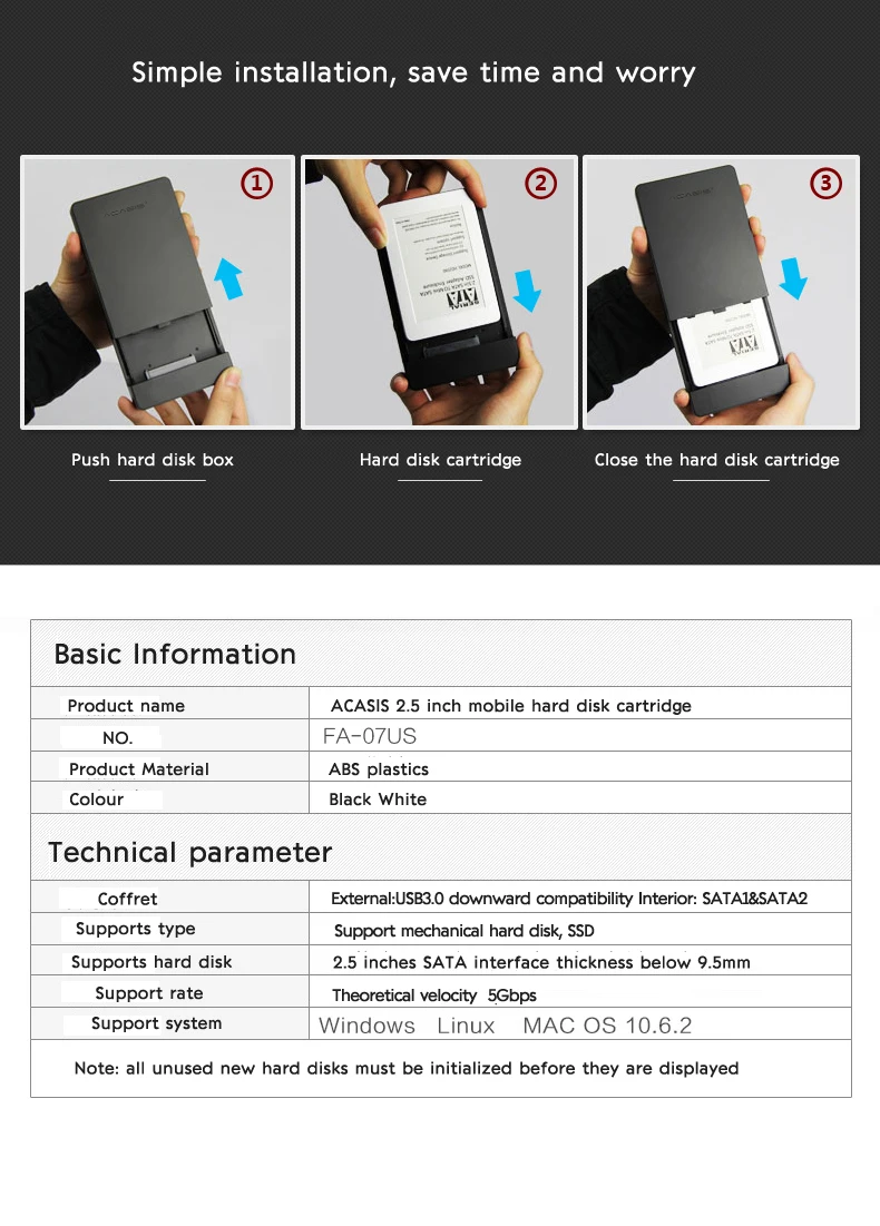 Acasis HDD жесткий диск для ноутбука корпус жесткого диска SATA USB 3,0 Корпус HDD 2,5 Пластик Цветной корпус жесткого диска шкатулка Disco Duro#35
