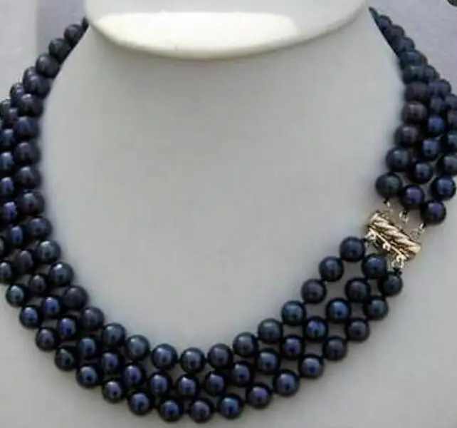 3 ряда AAA 8 9 мм настоящее Южное море черный жемчуг ожерелье 17 19