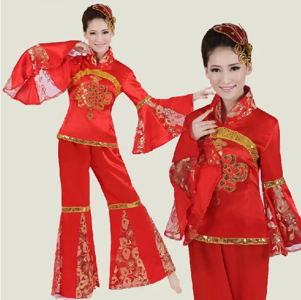 

Dance Costumes Ancient Chinese Costume Festive Sequins Chinese Knot Costumes Fan Dance Clothing New Yangko Drum Folk Clothes