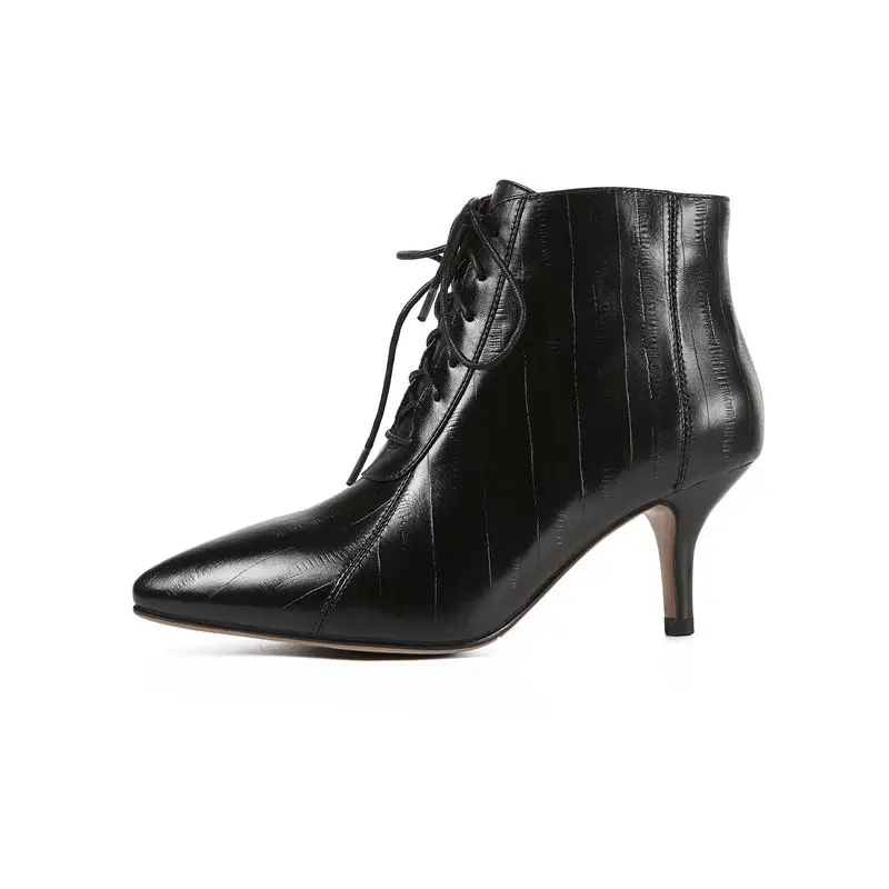 

ASUMER NEW 2022 adult cross tied genuine leather boots zip pointed toe ankle boots for women solid simple daily winter boots